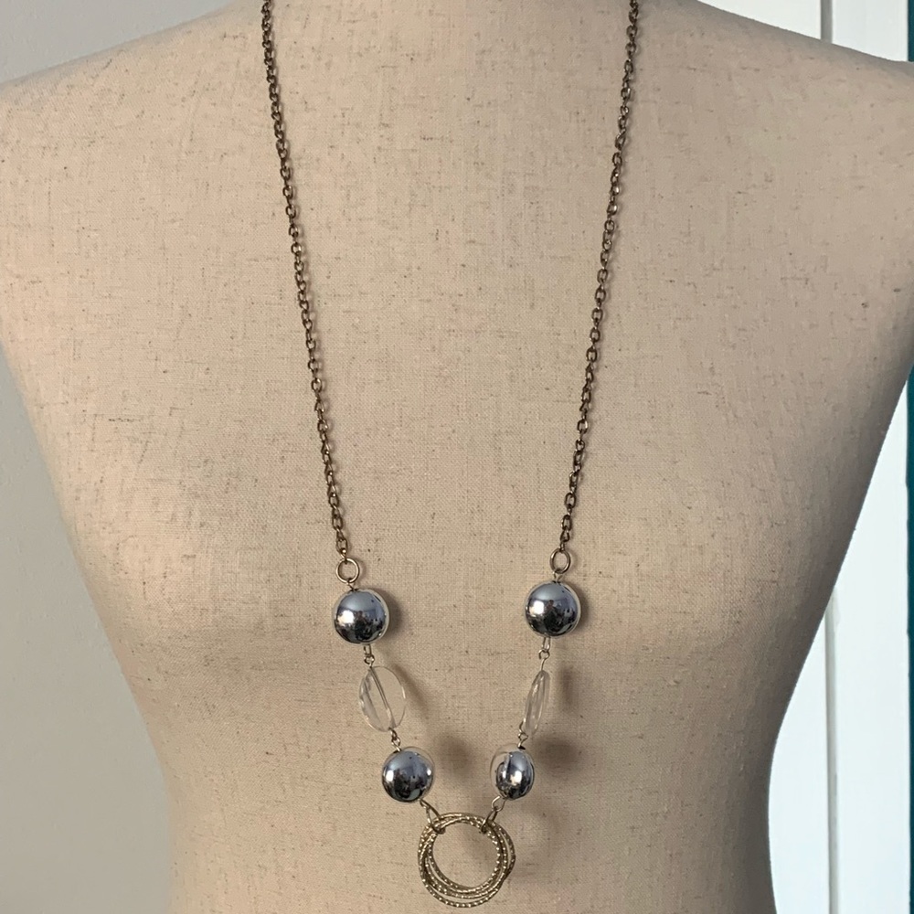 Silver & Clear Beaded Long Necklace - Picture 2 of 3